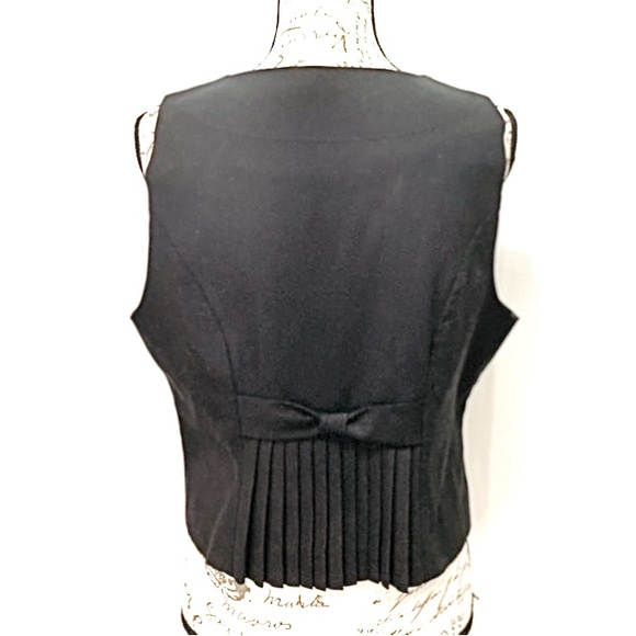 ELLE Tuxedo Black pleats, ruffle, bow, detail back 2 button front Vest Large - Picture 8 of 12